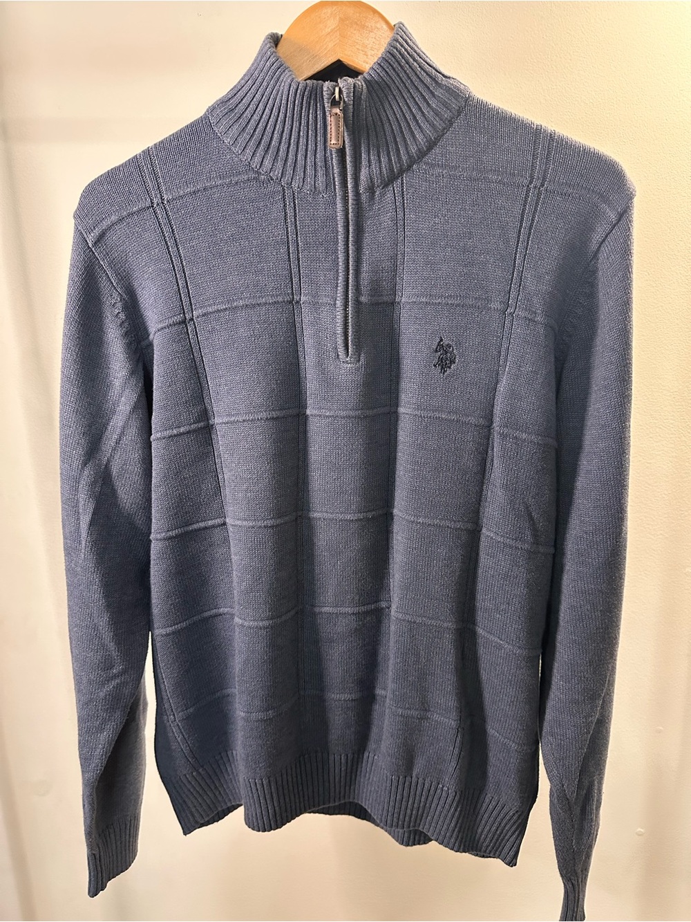 U.S. Polo Assn. Men's Grid-Texture Quarter-Zip Sweater - Blue